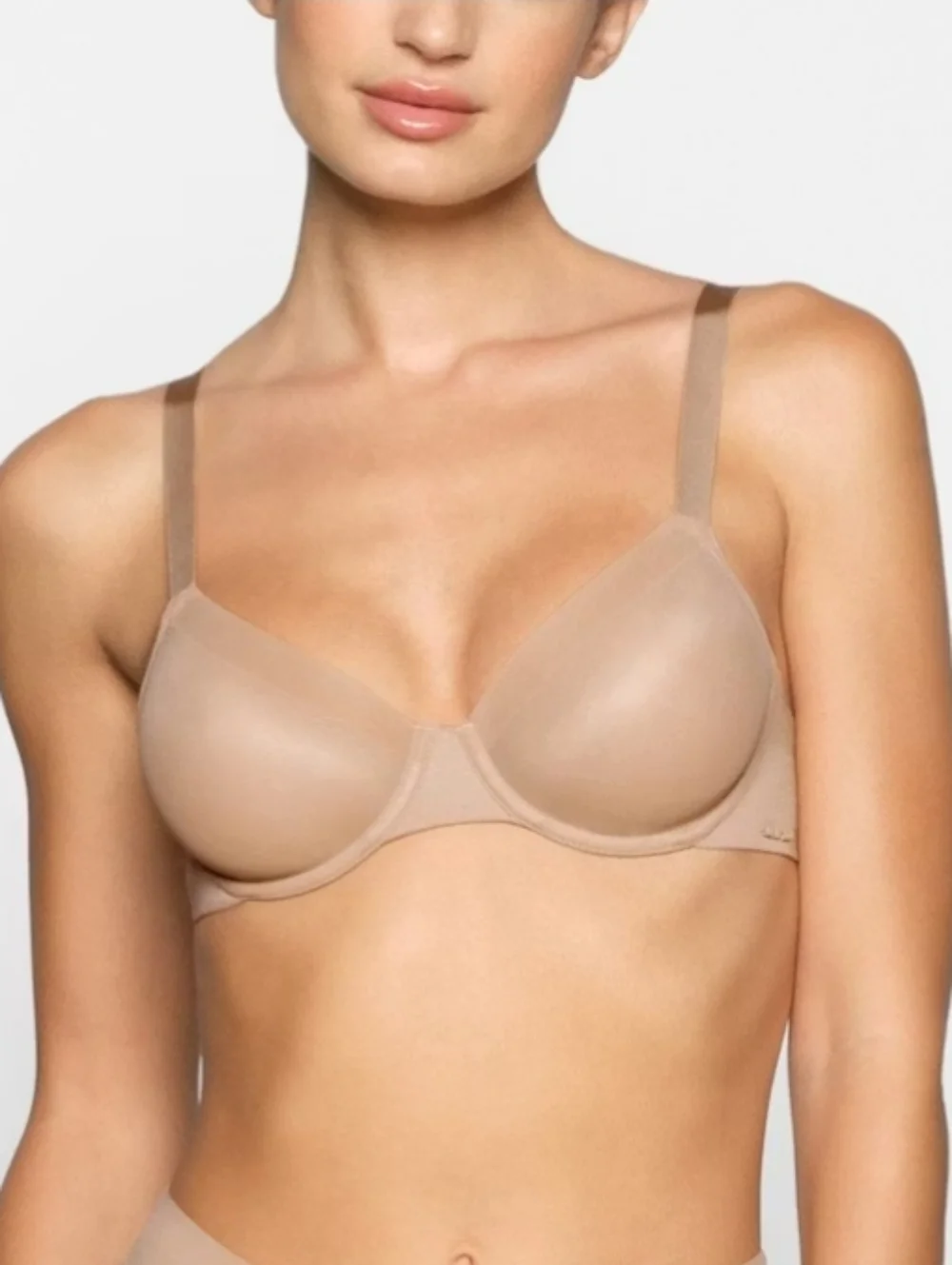 SKIMS No Show Molded Demi Bra Beige Mesh Underwire Adjustable Strap 34D - Picture 1 of 7